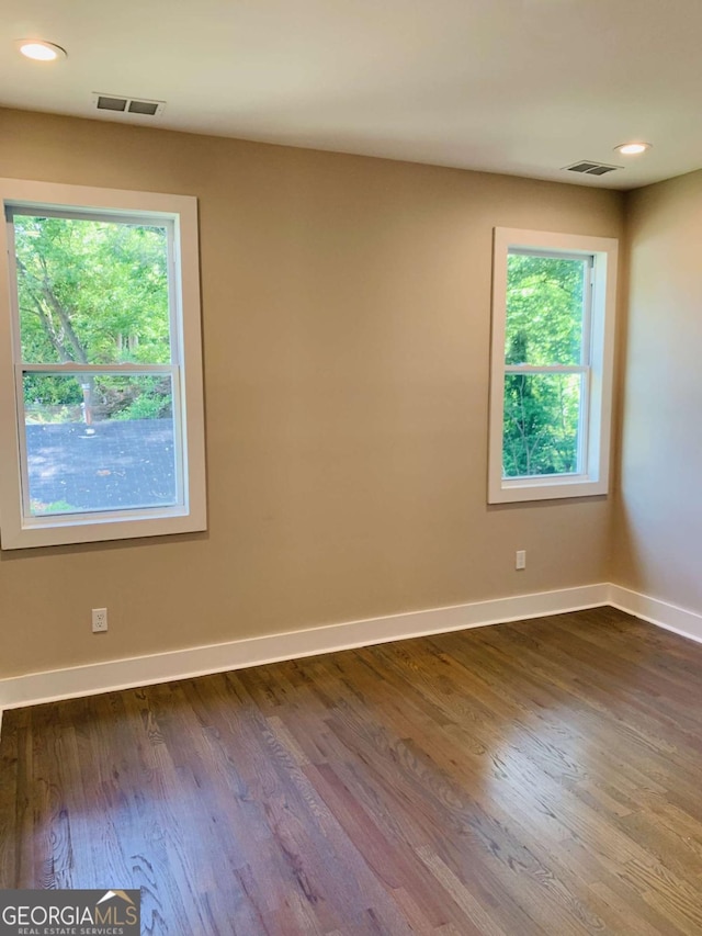 unfurnished room with wood-type flooring and a wealth of natural light