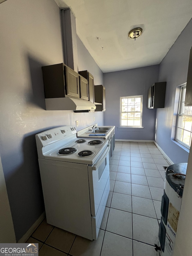 kitchen featuring electric stove, sink, plenty of natural light, and light tile patterned flooring