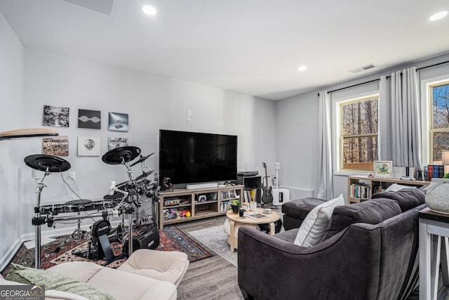 living room with hardwood / wood-style floors