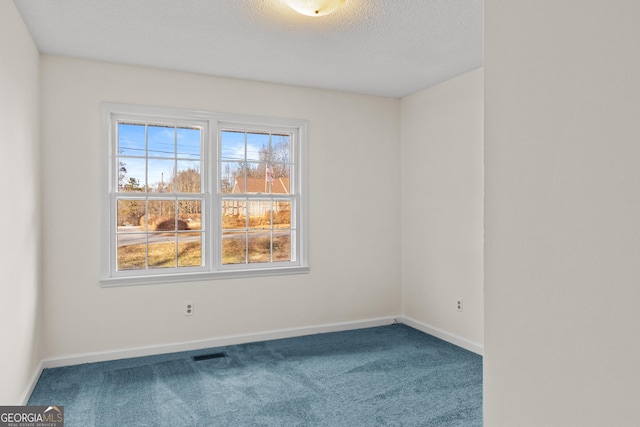 empty room with carpet and a textured ceiling