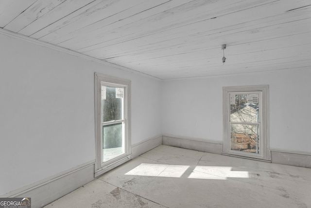 spare room featuring wooden ceiling