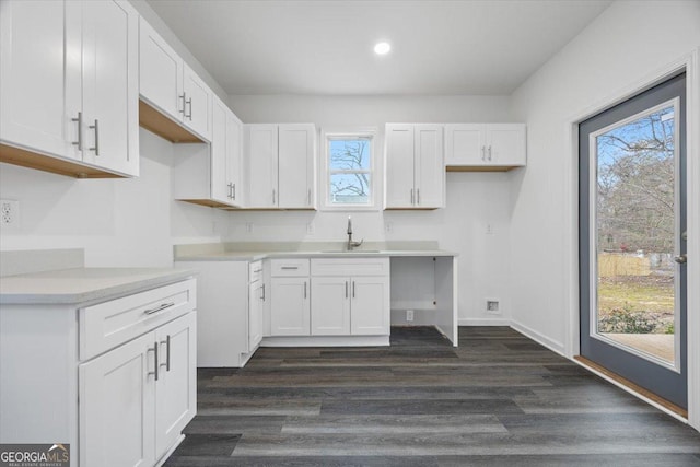 kitchen with sink, white cabinetry, and dark hardwood / wood-style flooring