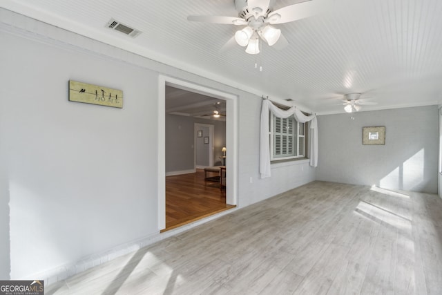 unfurnished living room with ceiling fan and light hardwood / wood-style floors