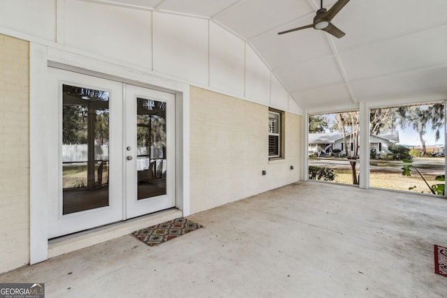 view of patio featuring french doors and ceiling fan