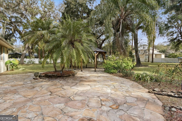 view of patio featuring a gazebo