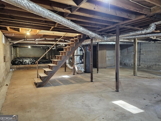 basement with water heater