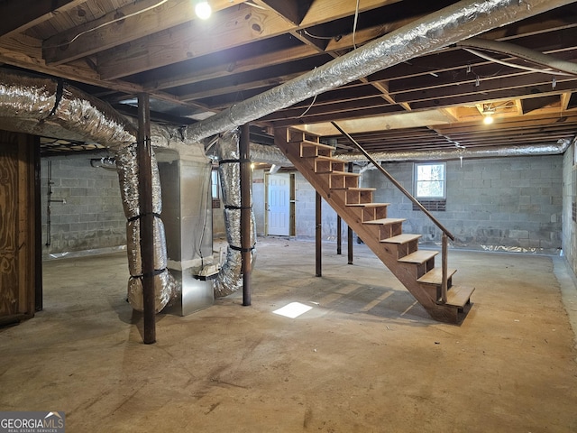 basement with heating unit