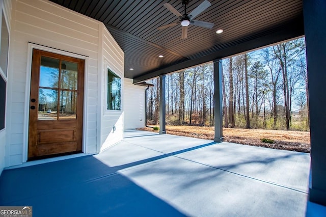 view of patio / terrace featuring a ceiling fan