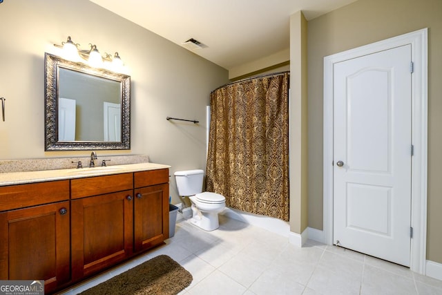 bathroom featuring toilet, tile patterned flooring, and vanity