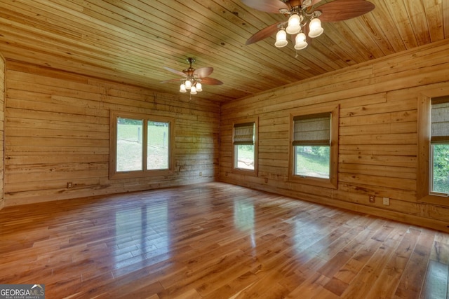 130 Stablegate Dr, Blairsville, GA 30512 - empty room with ceiling fan, wood ceiling, wood finished floors, and wood walls
