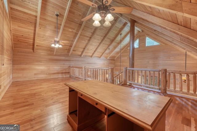 130 Stablegate Dr, Blairsville, GA 30512 - additional living space featuring ceiling fan, wooden ceiling, wooden walls, and wood-type flooring