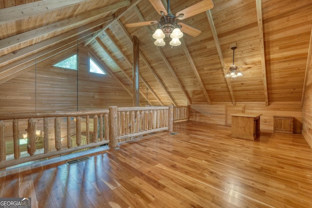 130 Stablegate Dr, Blairsville, GA 30512 - bonus room featuring wooden ceiling, ceiling fan, wood walls, and light wood-style flooring