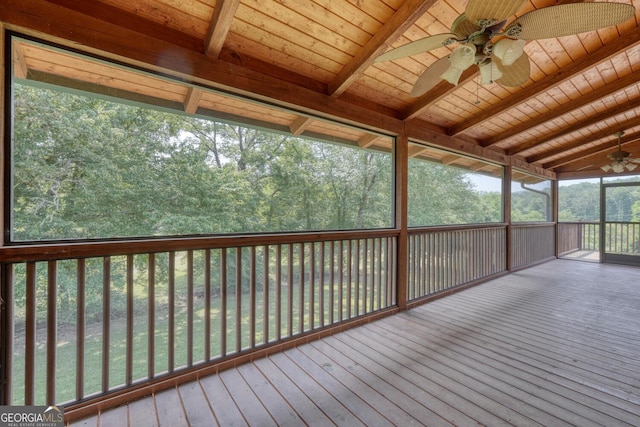 130 Stablegate Dr, Blairsville, GA 30512 - unfurnished sunroom with a ceiling fan and beam ceiling