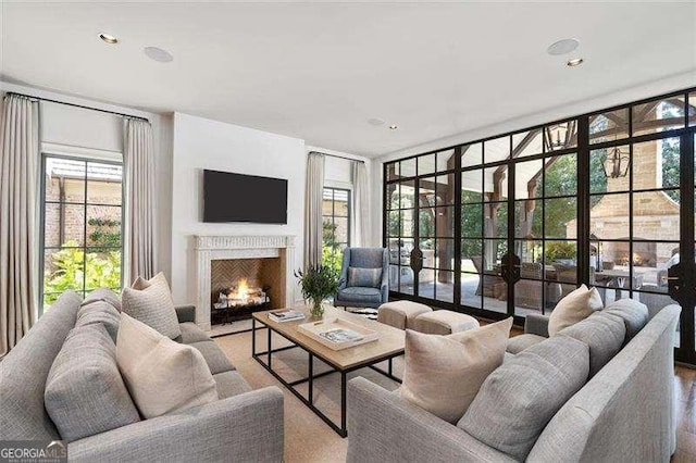 living room with expansive windows