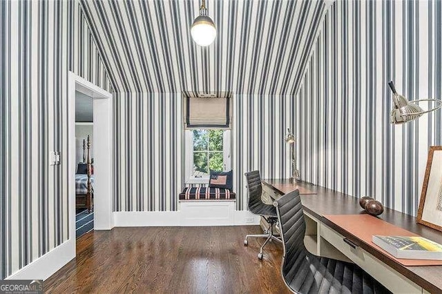 office area featuring dark hardwood / wood-style flooring