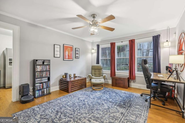 785 Ponce De Leon Pl NE Unit 8, Atlanta, GA 30306 - home office featuring a ceiling fan, wood finished floors, and ornamental molding