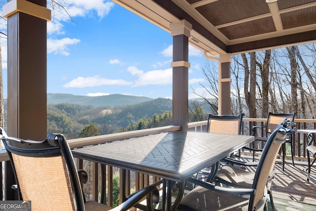 balcony featuring a mountain view