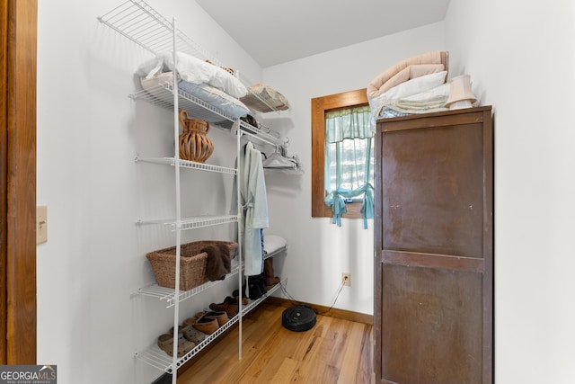 walk in closet with hardwood / wood-style flooring