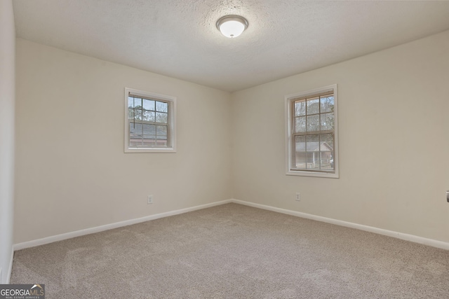 spare room with a textured ceiling and carpet flooring