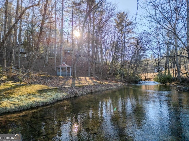 view of water feature with a gazebo