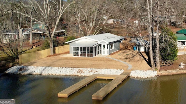 exterior space with a water view