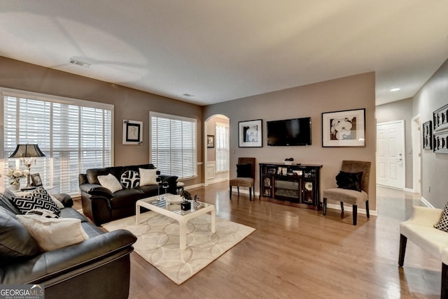 living room with wood-type flooring