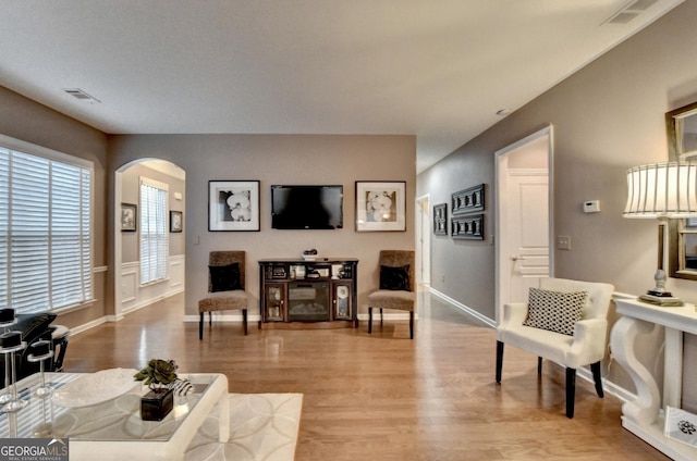 living room with light wood-type flooring