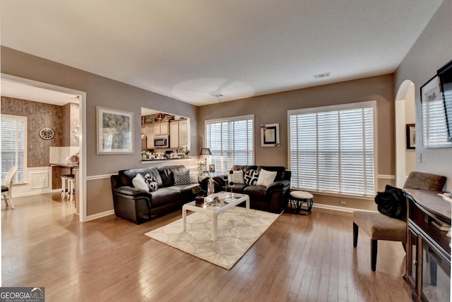 living room with light wood-type flooring