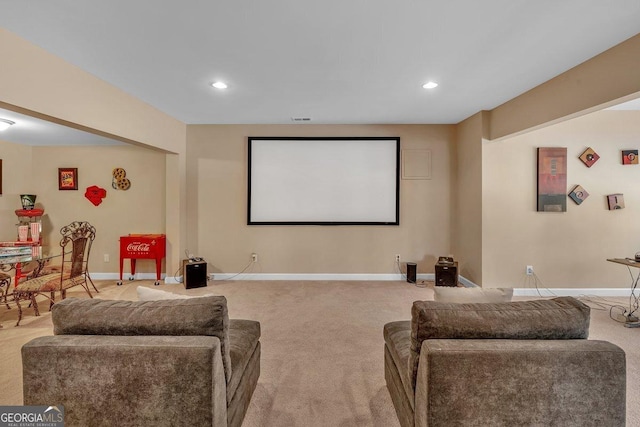 cinema room with light carpet