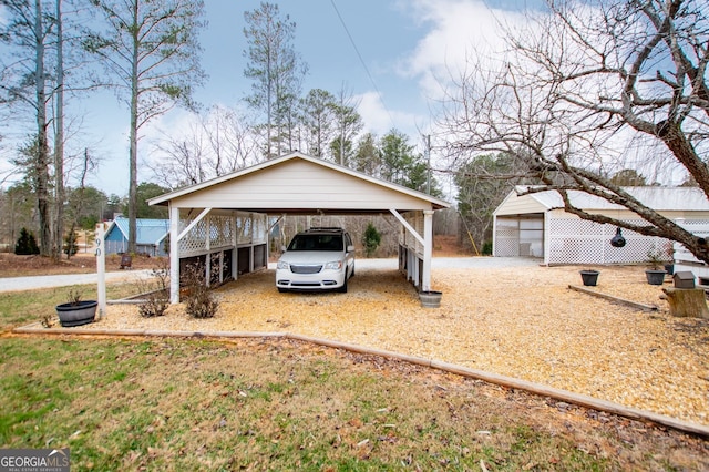 view of property exterior featuring a garage and a carport