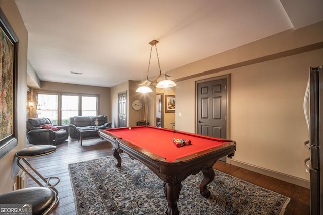 recreation room featuring dark hardwood / wood-style floors and billiards