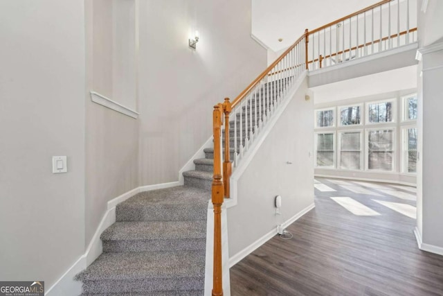 staircase featuring hardwood / wood-style flooring