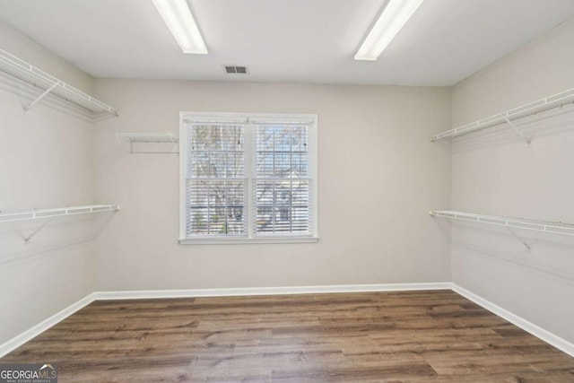 walk in closet with hardwood / wood-style flooring