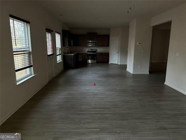 unfurnished living room featuring dark hardwood / wood-style floors