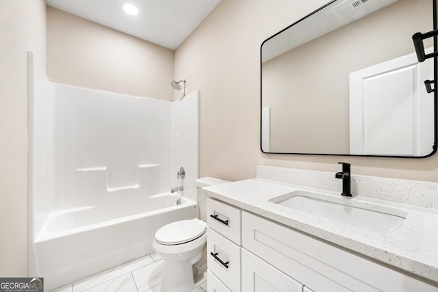 full bathroom with vanity, toilet, and bathtub / shower combination