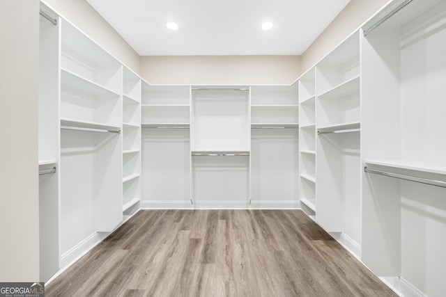 walk in closet with hardwood / wood-style floors