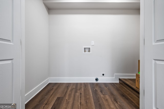 clothes washing area featuring hookup for a washing machine, hookup for an electric dryer, and dark hardwood / wood-style floors