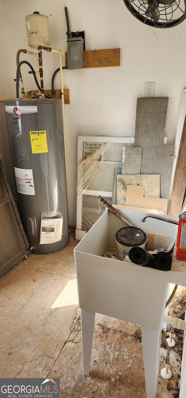 utility room with water heater