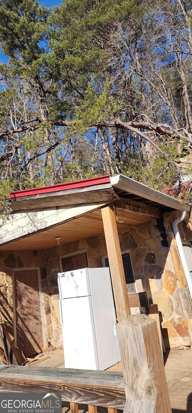 exterior details with white fridge