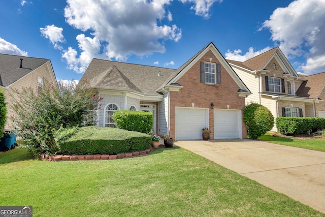 view of front of home with a garage and a front yard