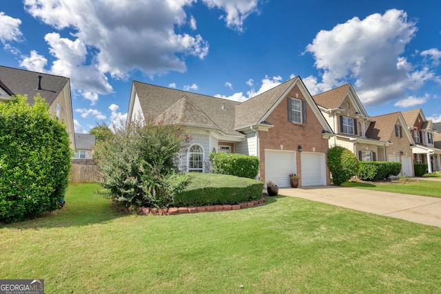 view of front of property with a garage and a front yard