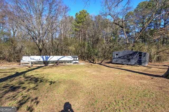 view of yard featuring a shed