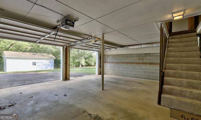 garage with a garage door opener