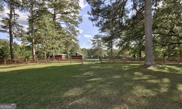 view of yard with a rural view