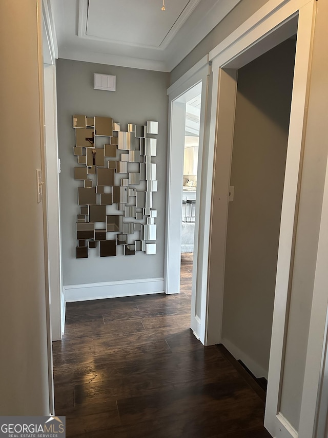 corridor featuring dark hardwood / wood-style floors