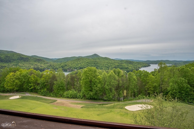 view of community with a water and mountain view