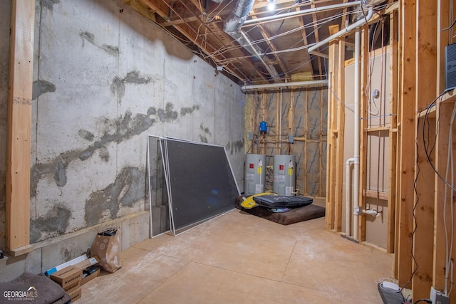 basement featuring electric water heater