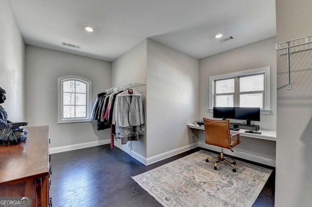 office space featuring dark hardwood / wood-style flooring