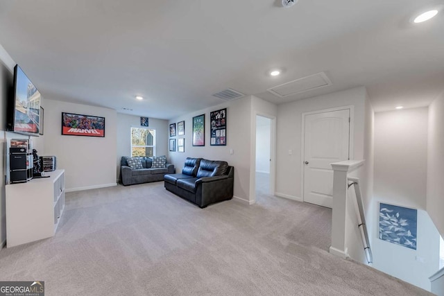 living room with light carpet