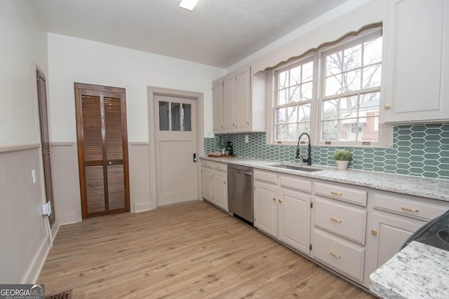 kitchen featuring sink, dishwasher, and white cabinets